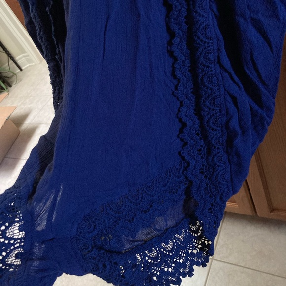 LUCKY & COCO Romper Rich blue with beautiful lace trim. Deep V neckline. - Picture 6 of 7